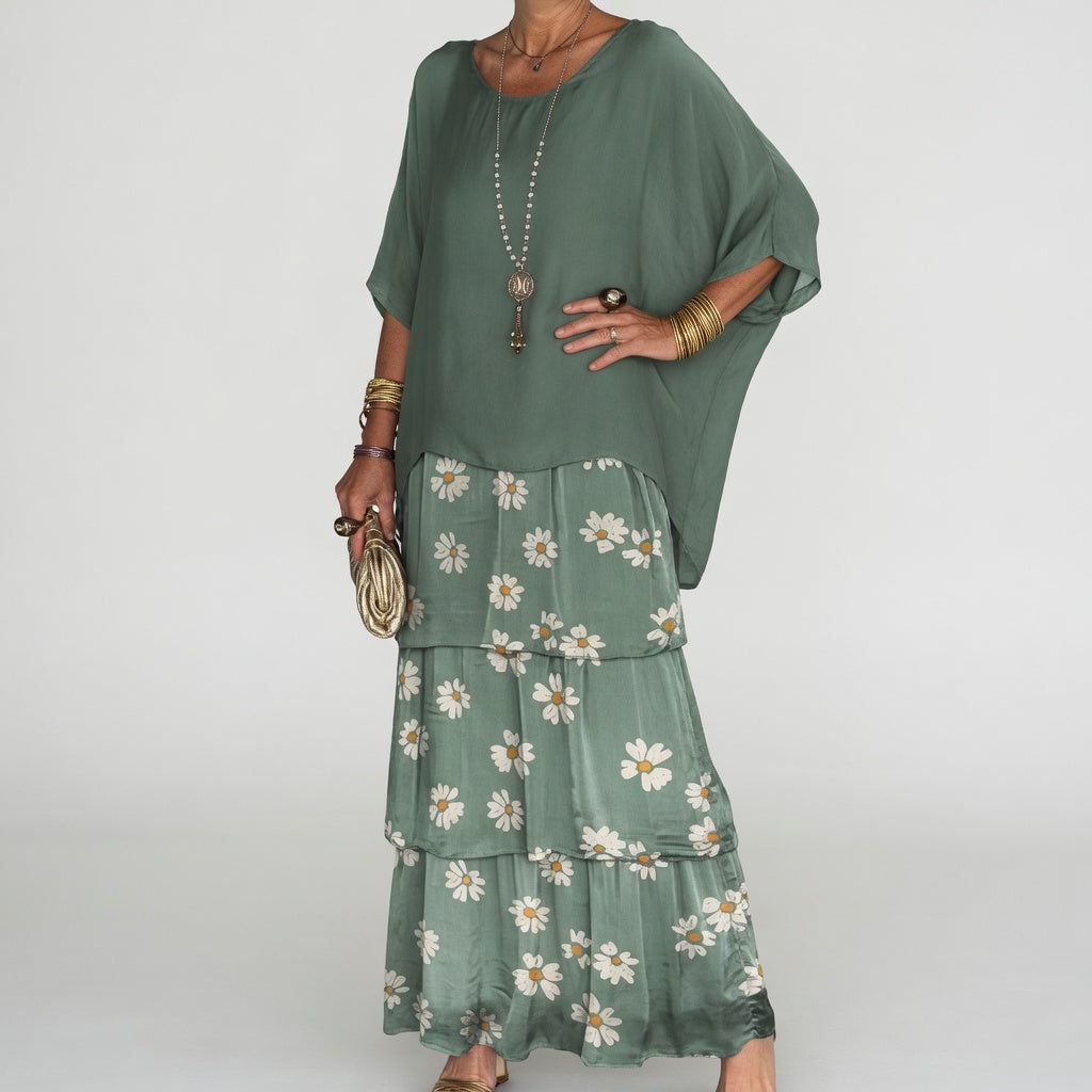 Émeline — Vestido maxi fluido con volantes bohemios