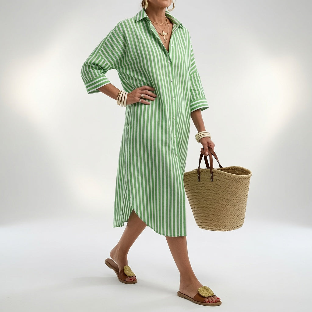 Linévora — Vestido camisero de rayas elegante