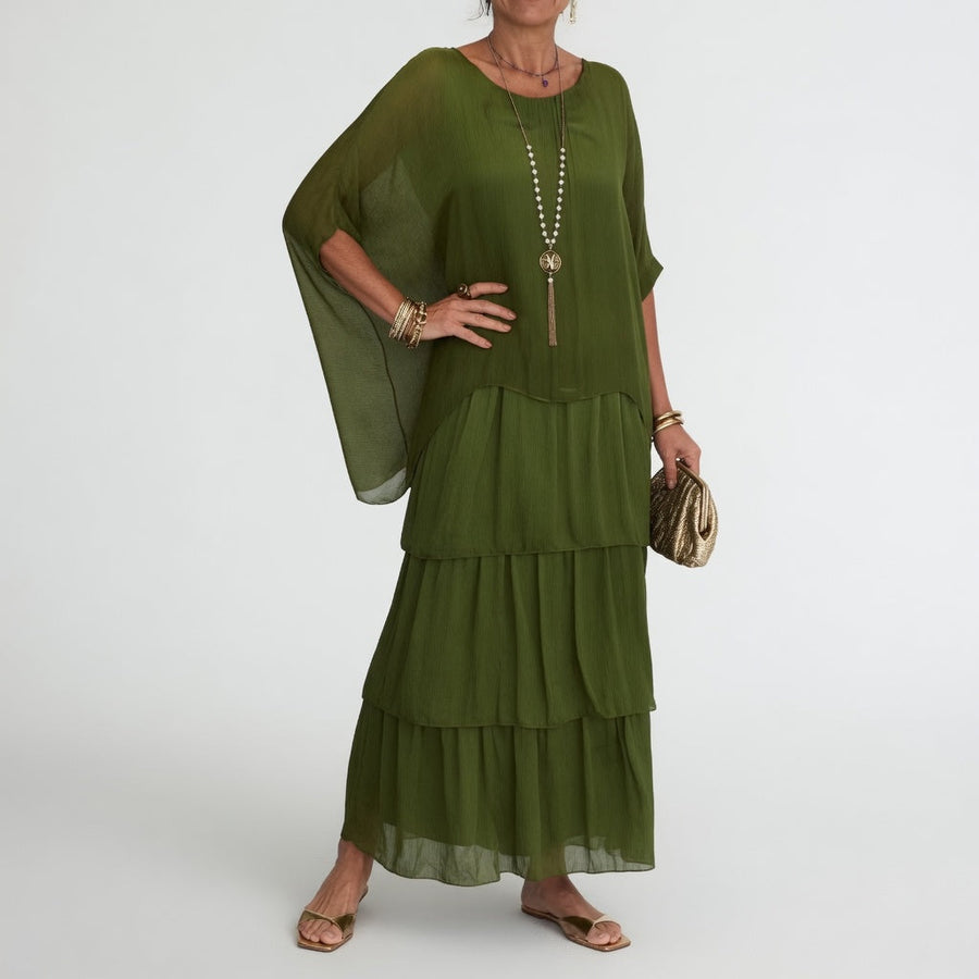Émeline — Vestido maxi fluido con volantes bohemios