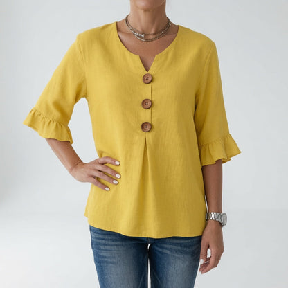 Rosanne — Blusa amplia con botones y mangas volantes