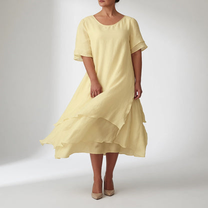 Stratéline — Vestido midi superpuesto con mangas cortas