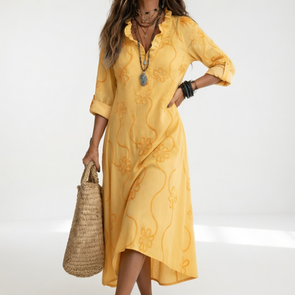 Clairette — Vestido maxi camisa con cuello en V