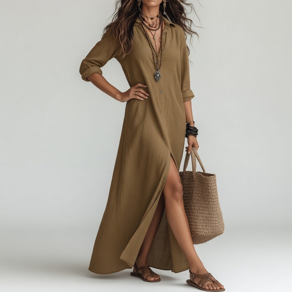Violaine — Vestido largo tipo camisa bohemio