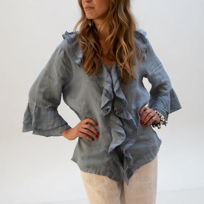 Apolline — Blusa fluida con cuello volante elegante