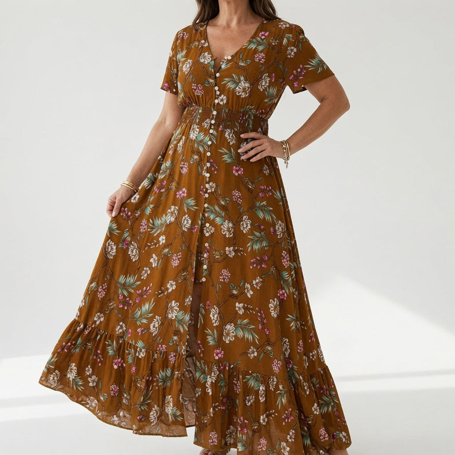 Bohémina — Vestido maxi floral con escote en V