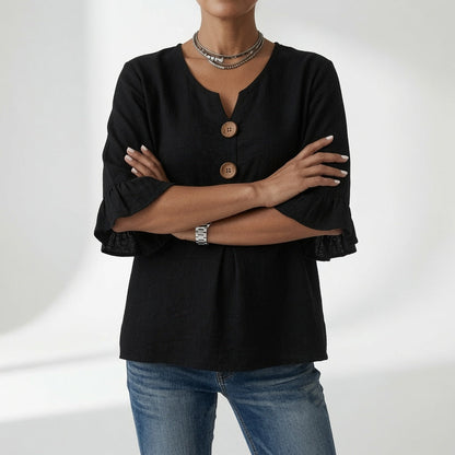 Rosanne — Blusa amplia con botones y mangas volantes
