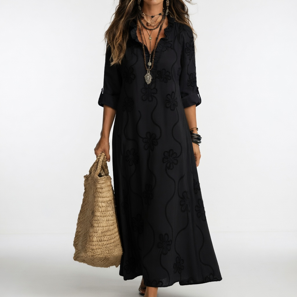 Clairette — Vestido maxi camisa con cuello en V