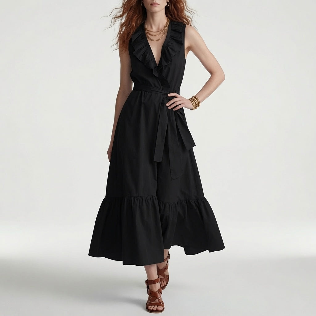 Frênaie — Vestido maxi sin mangas con volantes