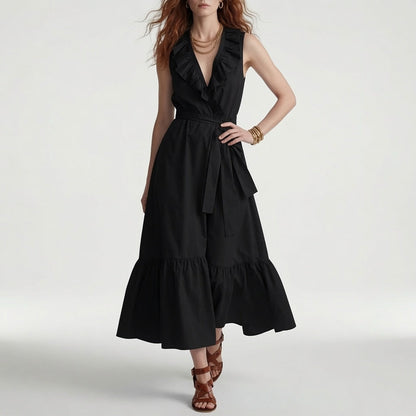 Frênaie — Vestido maxi sin mangas con volantes