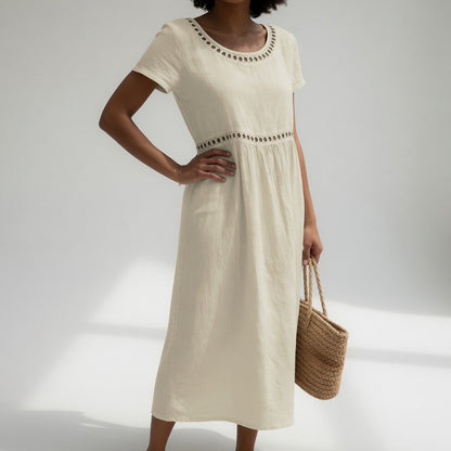 Pernelle — Vestido midi 100% algodón con bordados