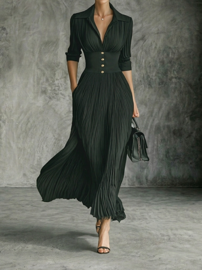 Valérie — Vestido plisado elegante con cintura estructurada