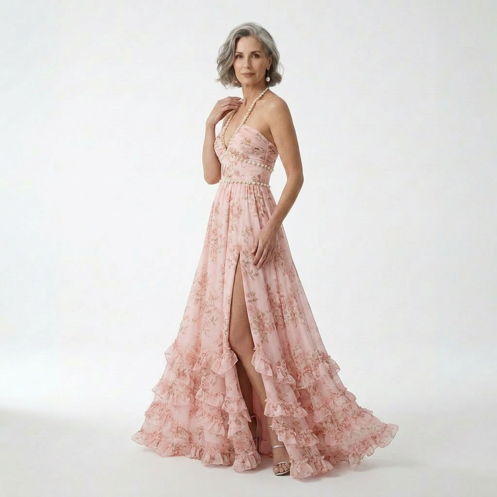 Mérovée — Vestido largo floral con abertura lateral