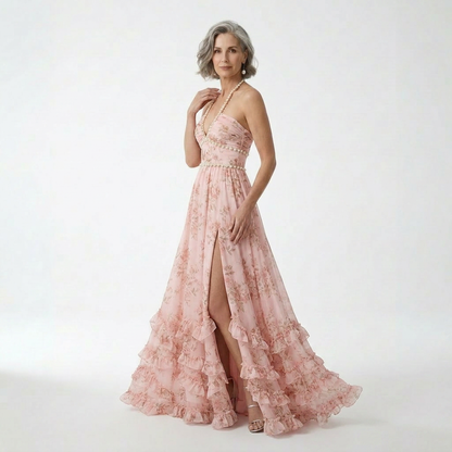 Mérovée — Vestido largo floral con abertura lateral