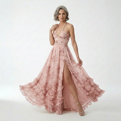 Mérovée — Vestido largo floral con abertura lateral