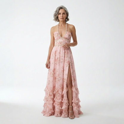 Mérovée — Vestido largo floral con abertura lateral