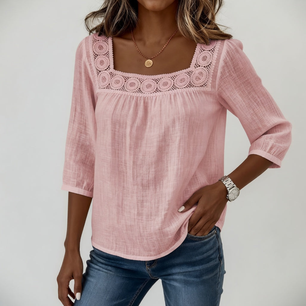 Célindre — Blusa de encaje con cuello cuadrado