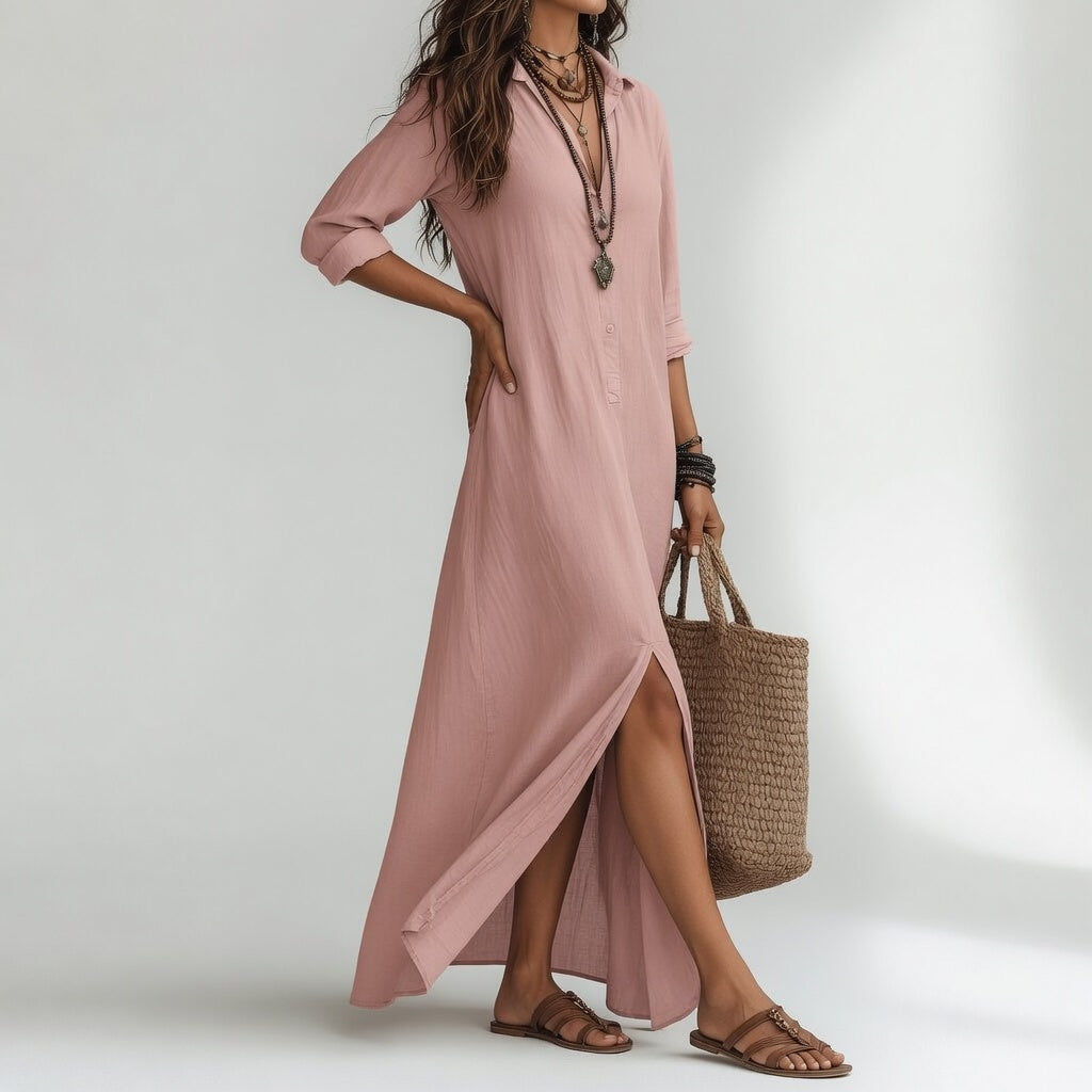 Violaine — Vestido largo tipo camisa bohemio