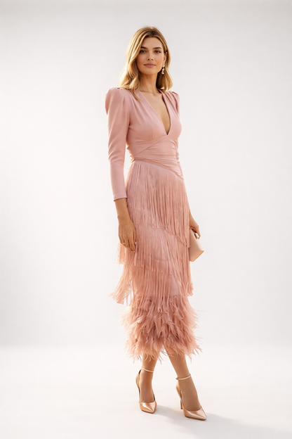 Valériane — Vestido midi con flecos elegante