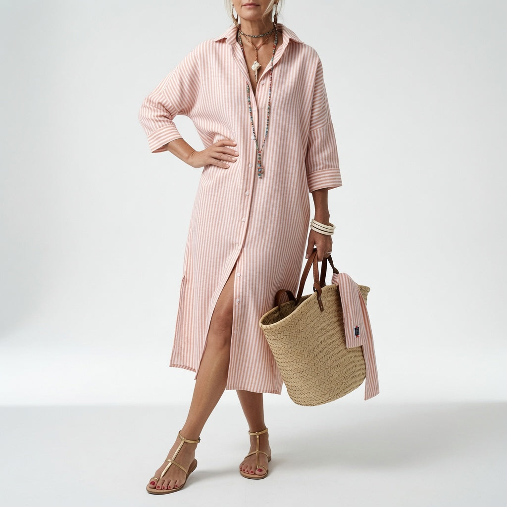Linévora — Vestido camisero de rayas elegante