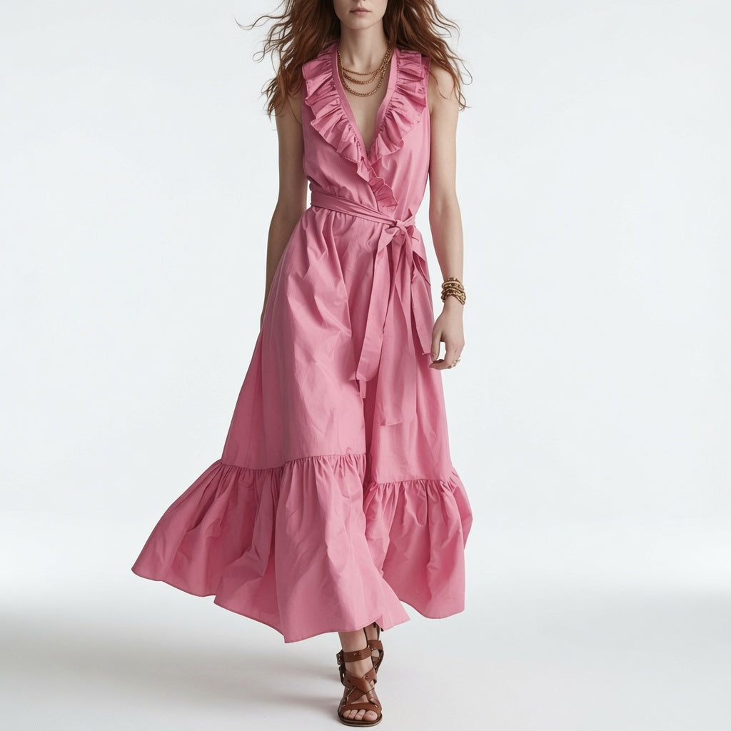Frênaie — Vestido maxi sin mangas con volantes