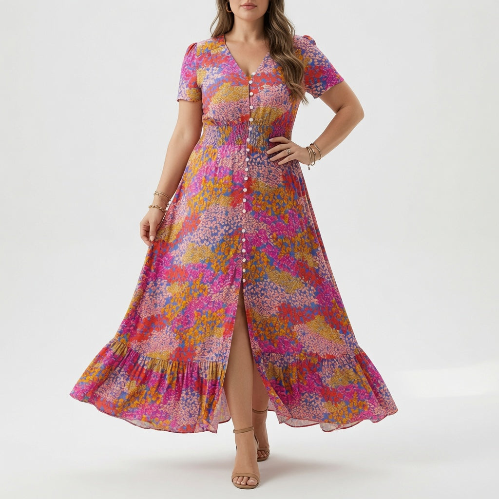 Bohémina — Vestido maxi floral con escote en V