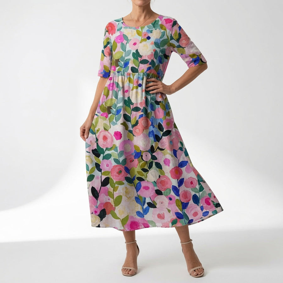 Santorine — Vestido maxi floral con escote en V
