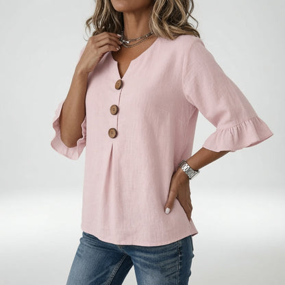 Rosanne — Blusa amplia con botones y mangas volantes
