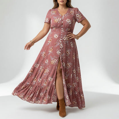 Bohémina — Vestido maxi floral con escote en V