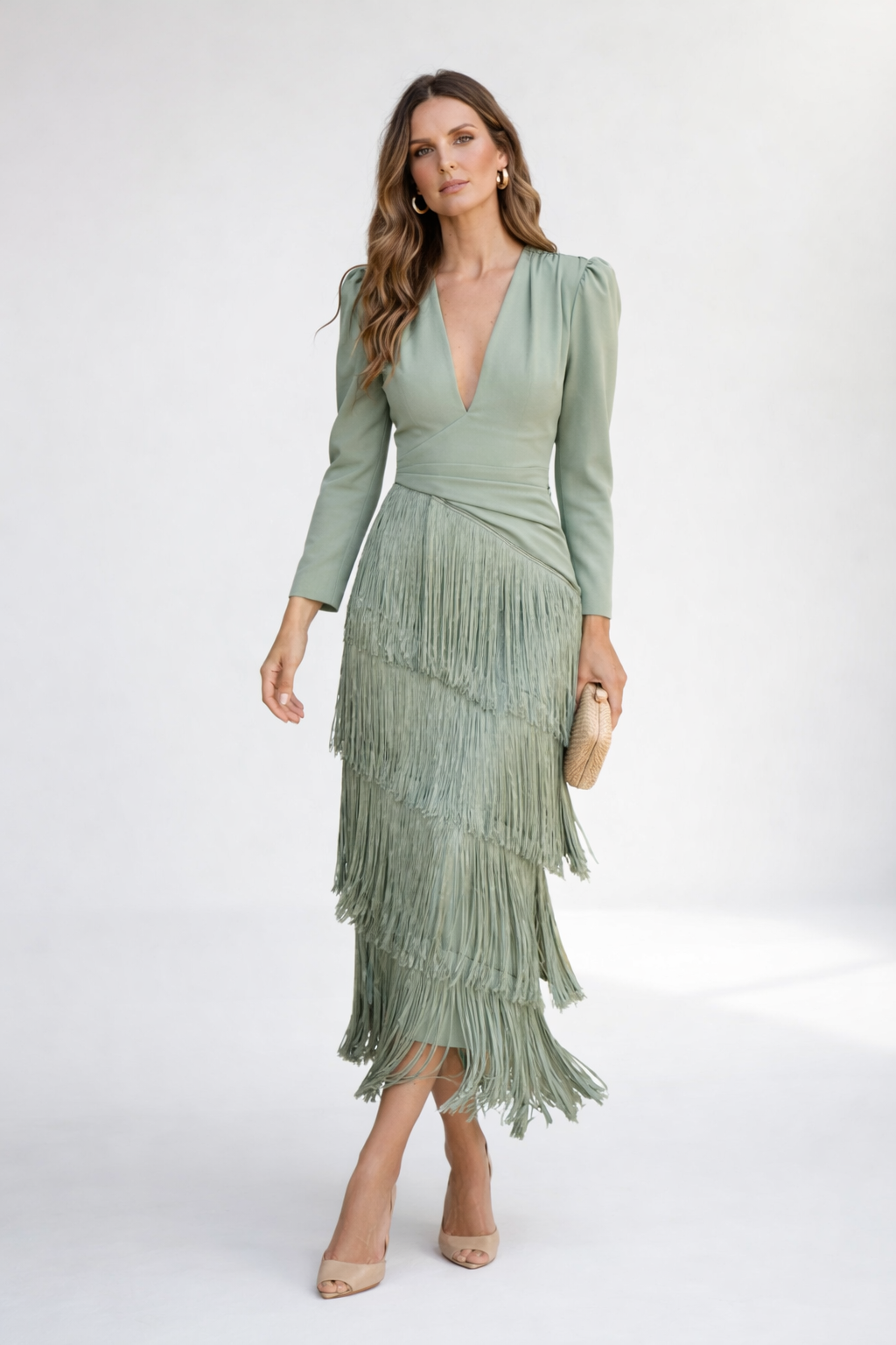 Valériane — Vestido midi con flecos elegante