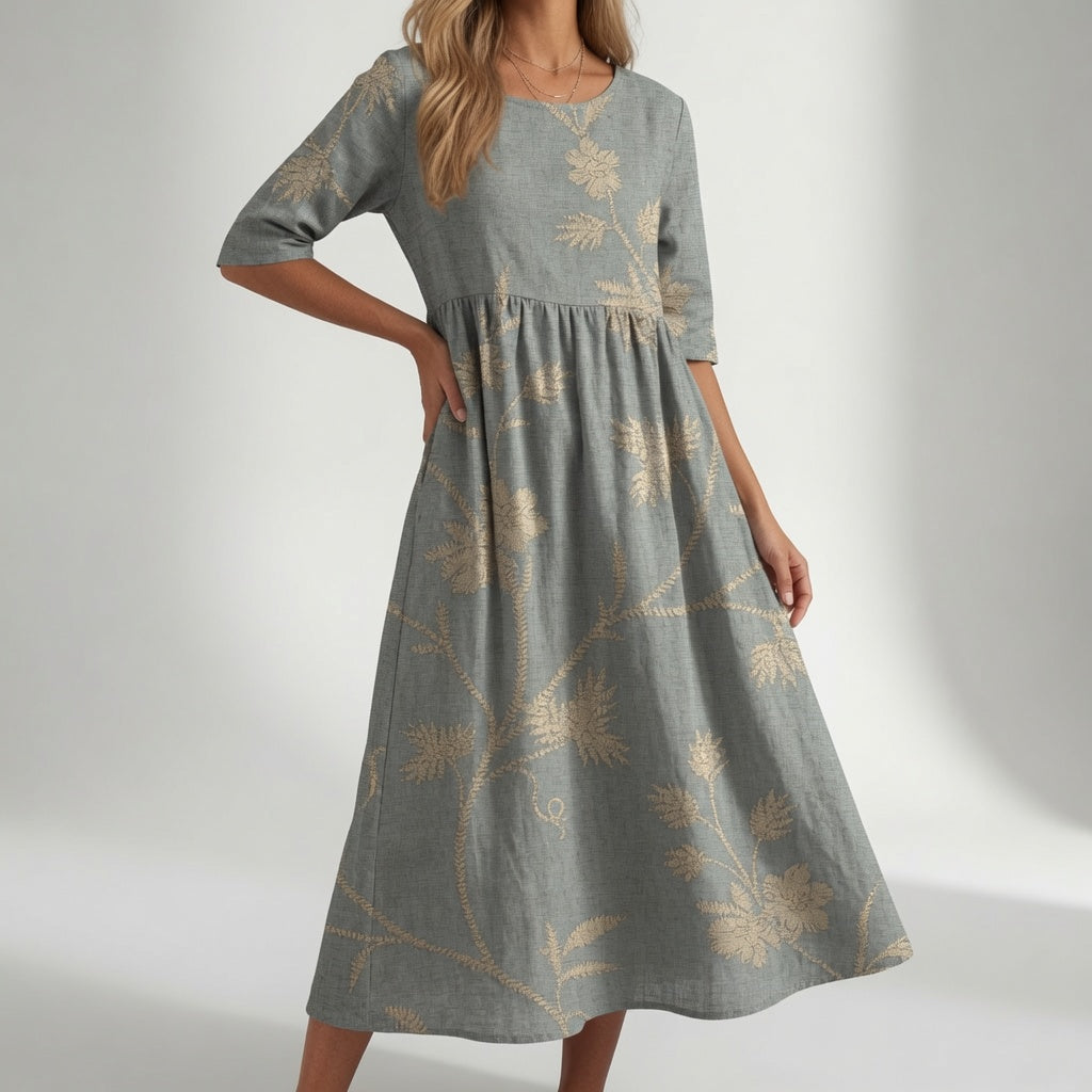 Santorine — Vestido maxi floral con escote en V