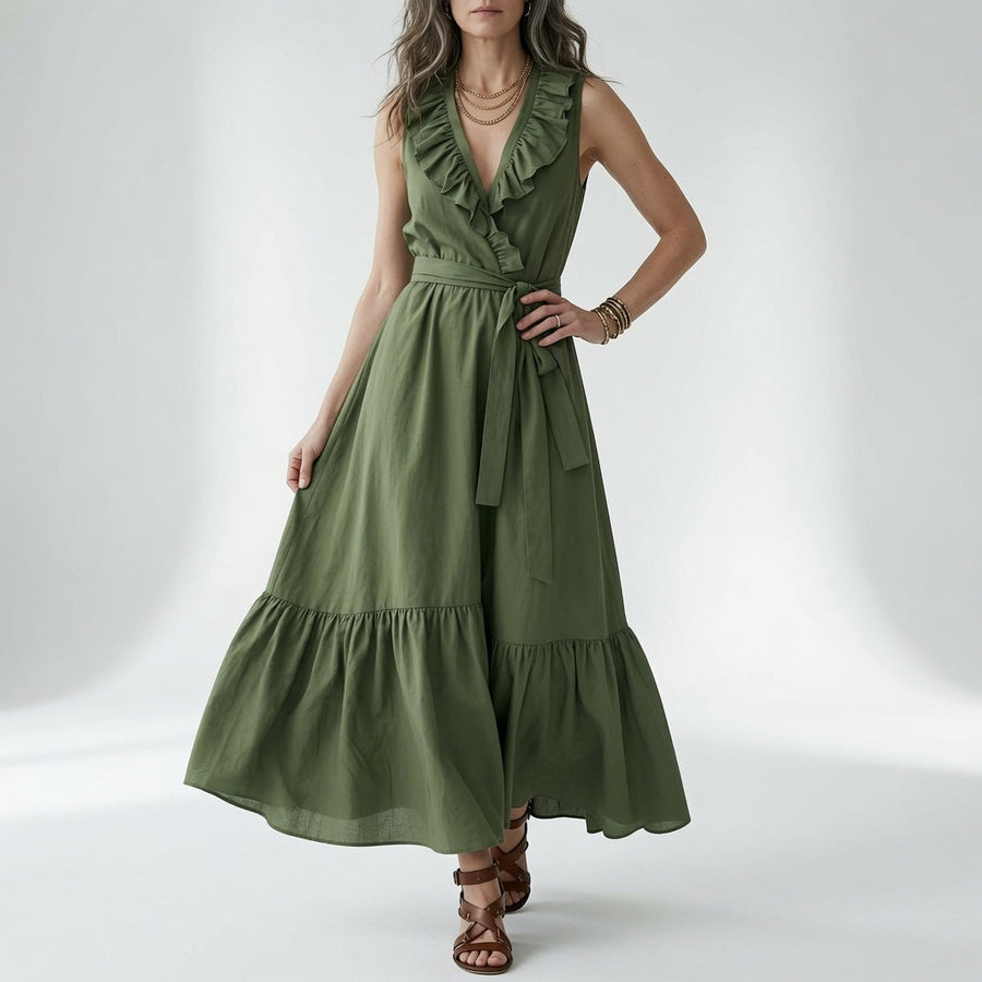 Frênaie — Vestido maxi sin mangas con volantes