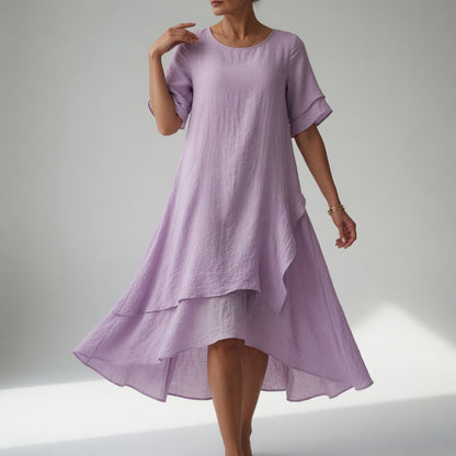 Stratéline — Vestido midi superpuesto con mangas cortas