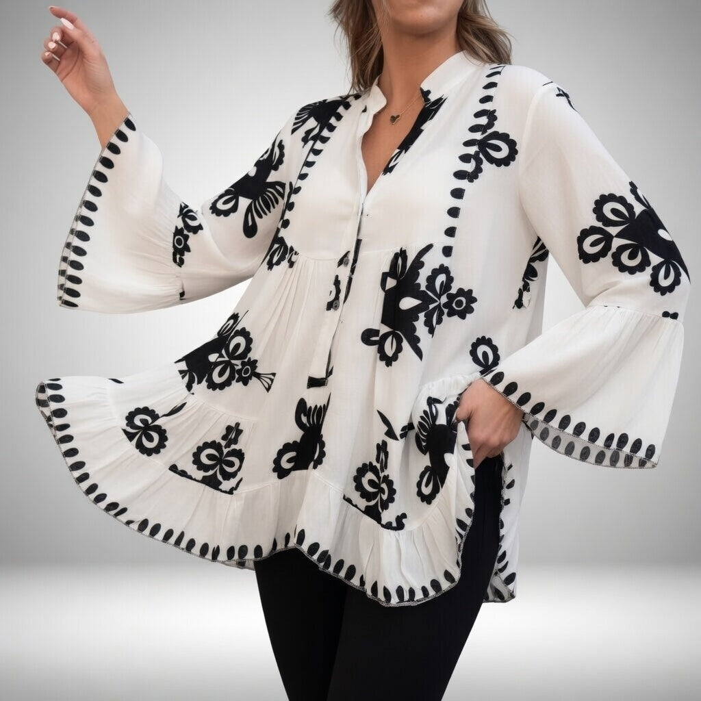 Théodeline — Blusa bohemia con bordados florales
