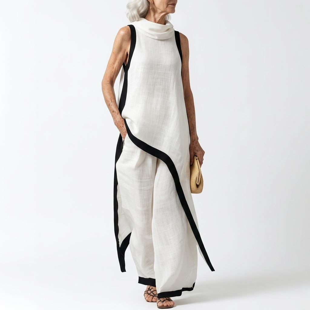 Angélique — Vestido largo bicolor con contraste