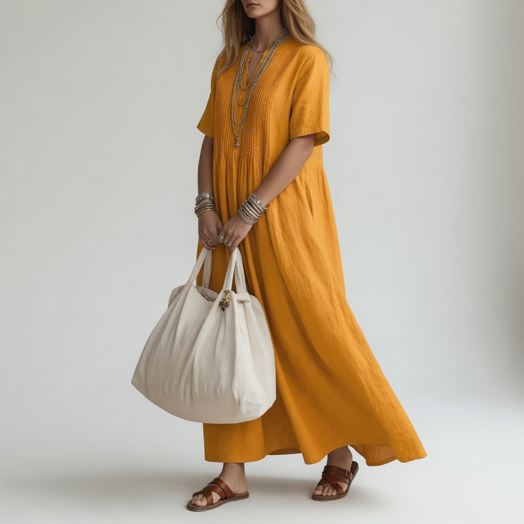Pélagie — Vestido largo de algodón con cuello V