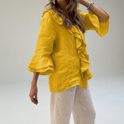Apolline — Blusa fluida con cuello volante elegante