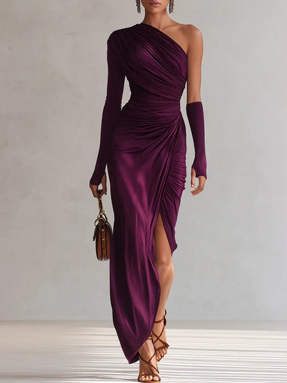 Isadora — Vestido maxi drapeado de un hombro