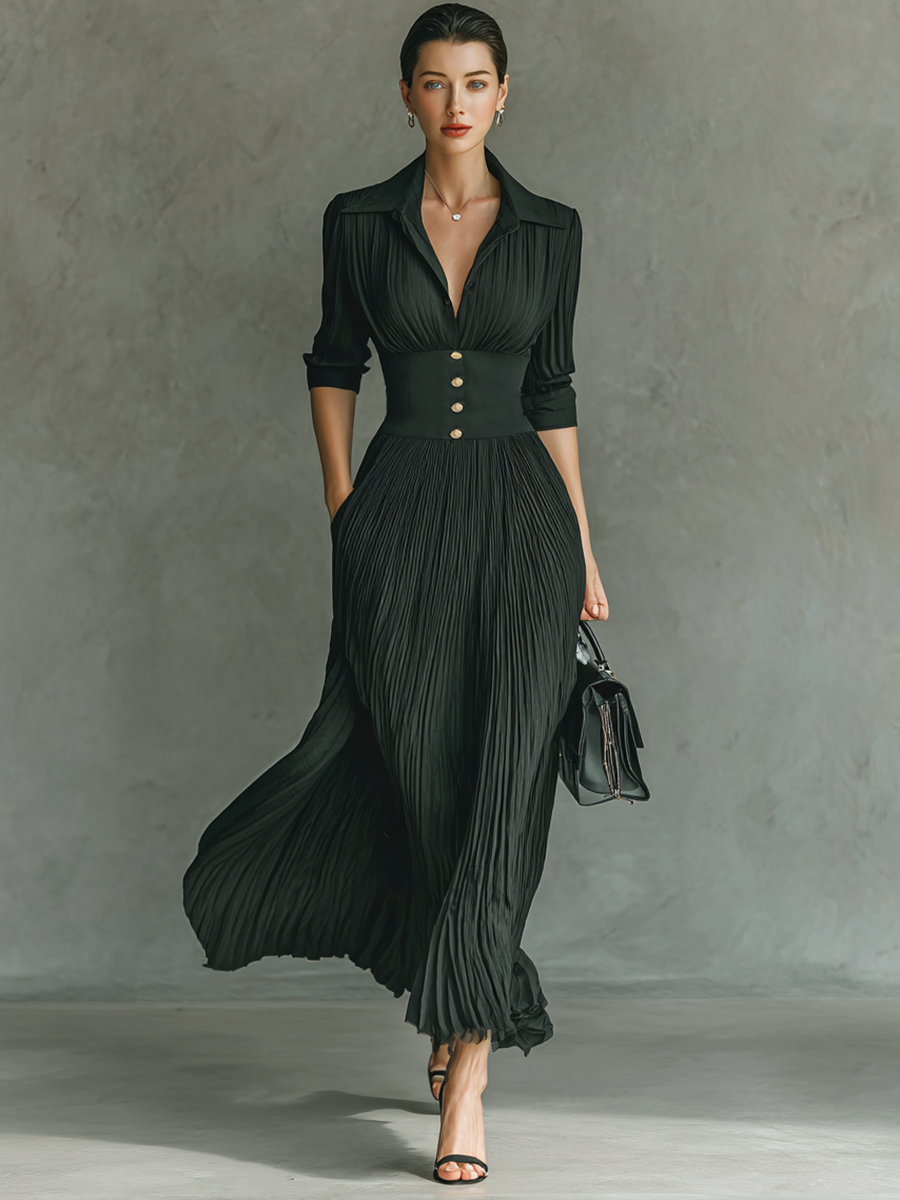 Valérie — Vestido plisado elegante con cintura estructurada