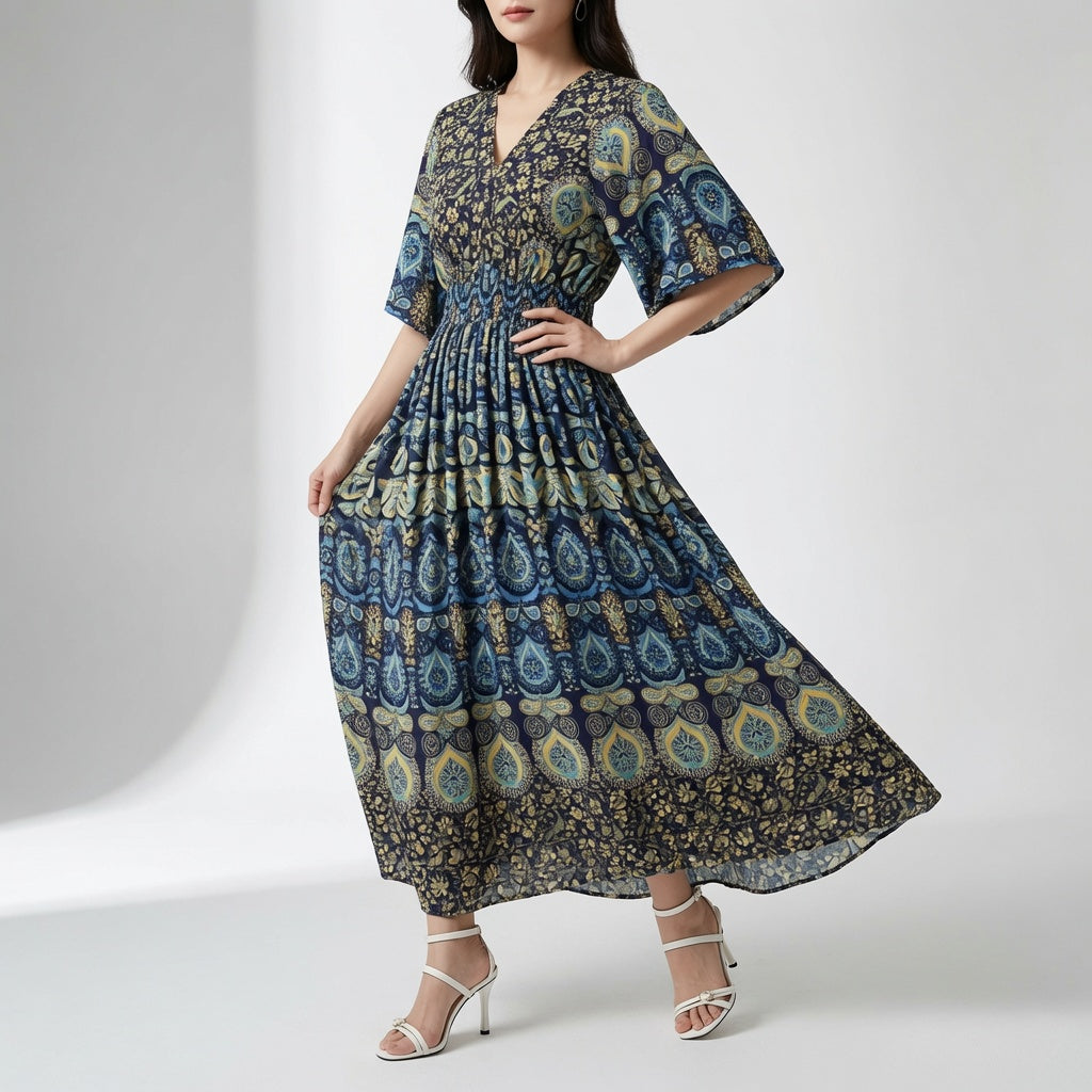 Orientale — Vestido maxi bohemio con estampado étnico