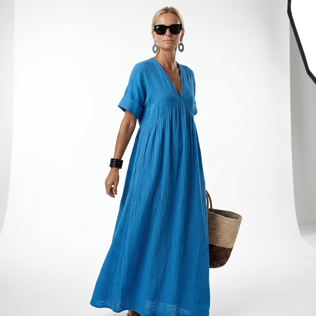 Azurine — Vestido maxi fluido y vibrante