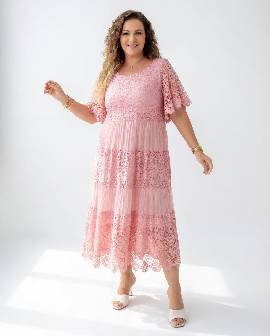 Clarisse — Vestido midi elegante con encaje delicado