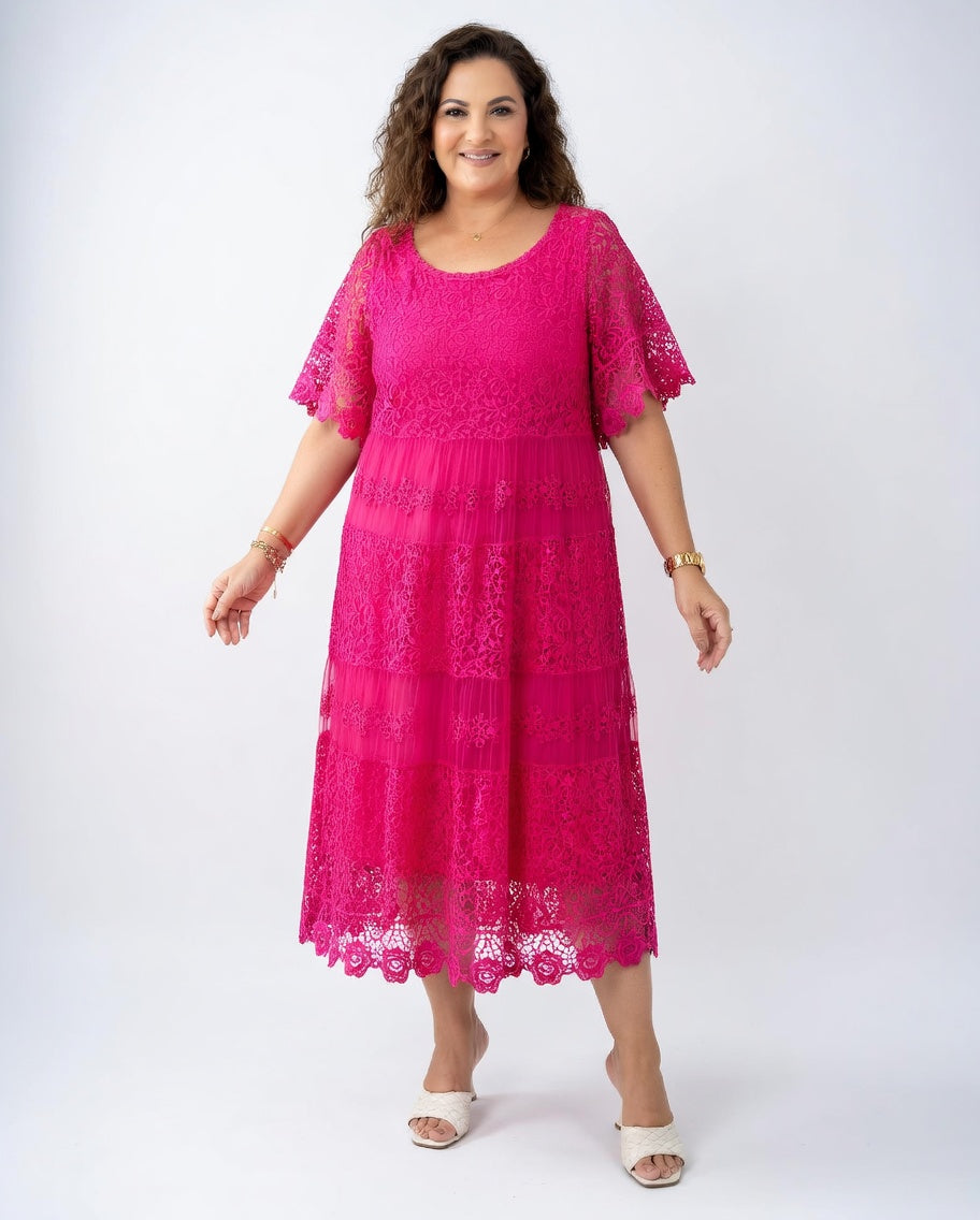 Clarisse — Vestido midi elegante con encaje delicado
