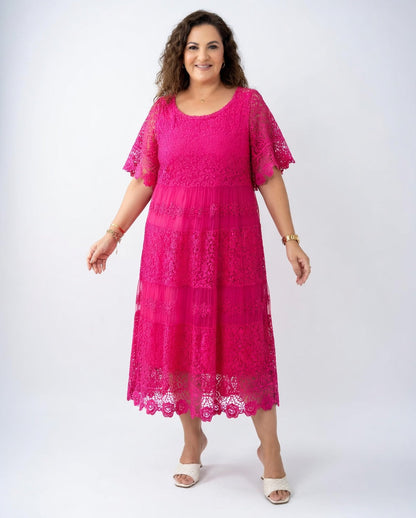 Clarisse — Vestido midi elegante con encaje delicado