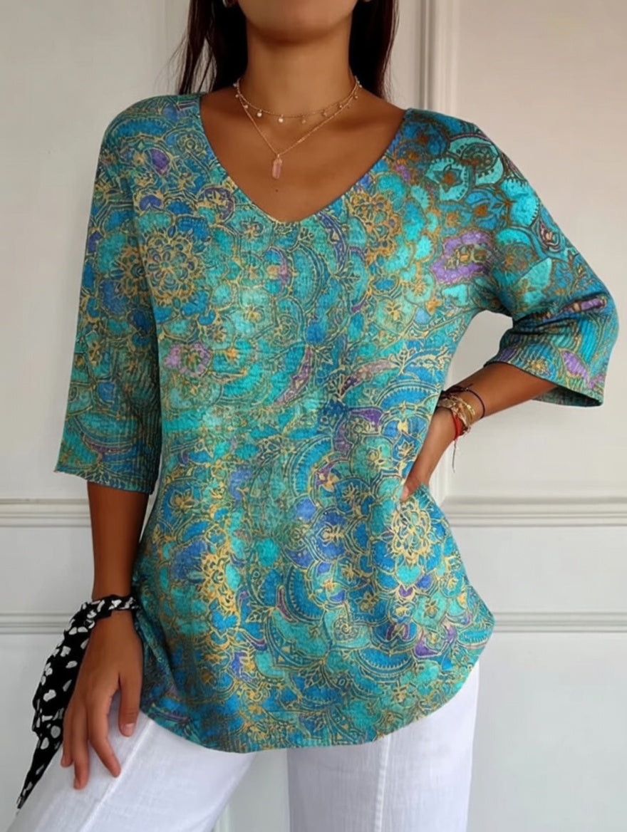 Bérangère — Blusa fluida elegante con estampado refinado