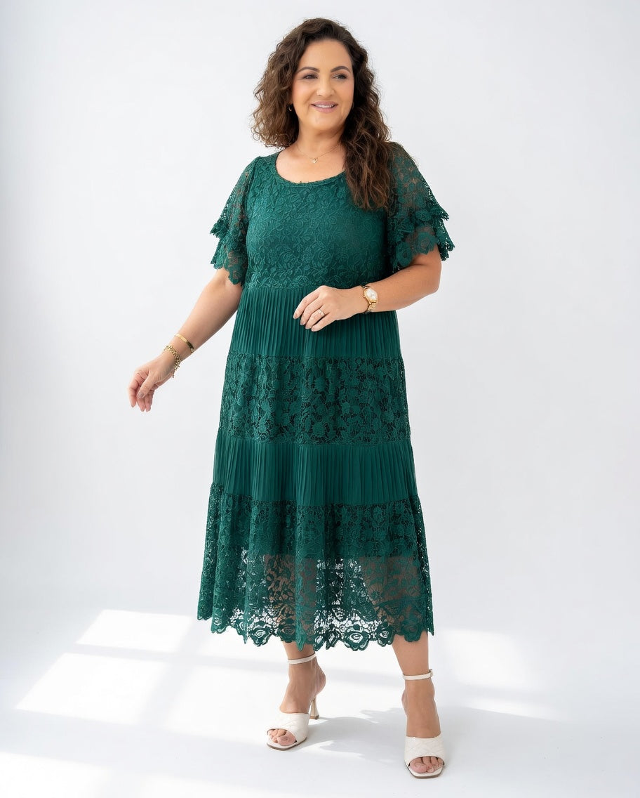 Clarisse — Vestido midi elegante con encaje delicado