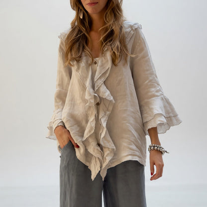 Apolline — Blusa fluida con cuello volante elegante